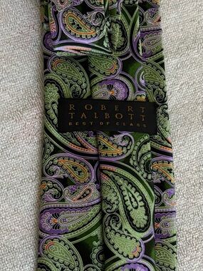 Robert Talbott Paisley Silk Tie in Green & Purple - Best of Class